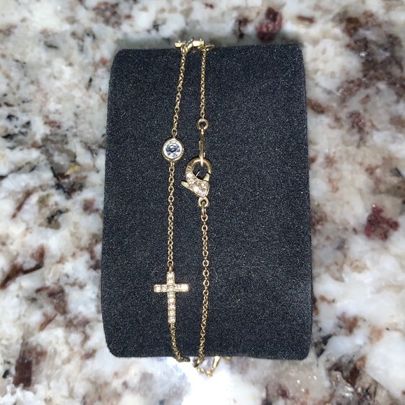 N. Delicate Gold cross Chain cubic zirconia clear crystal necklace Christian - Picture 1 of 3